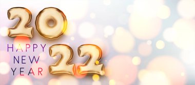 2022 altın balon işareti. Bokeh parlak afiş arka planı. Vektör Festivali illüstrasyonu.