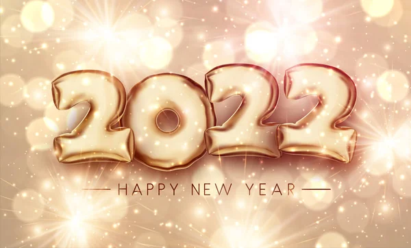 2022 Znak Balon Złotym Bokeh Fajerwerki Szczęśliwego Nowego Roku Wektor — Wektor stockowy