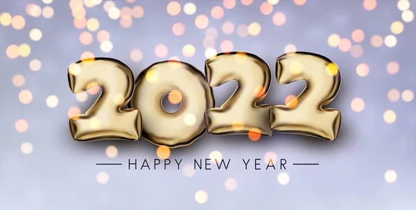 Balões Dourados 2022 Rodas Multicoloridas Bokeh Confetti Feliz Ano Novo — Vetor de Stock