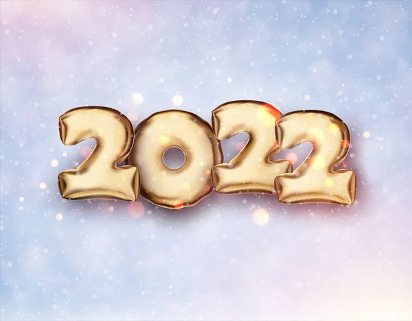 Złote Balony 2022 Niebieskie Tło Bokeh Wektor Świąteczny Ilustracja — Wektor stockowy