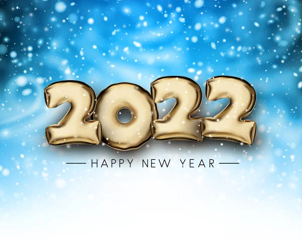 Gouden 2022 Ballon Teken Besneeuwde Nacht Achtergrond Gelukkig Nieuwjaar Vector — Stockvector