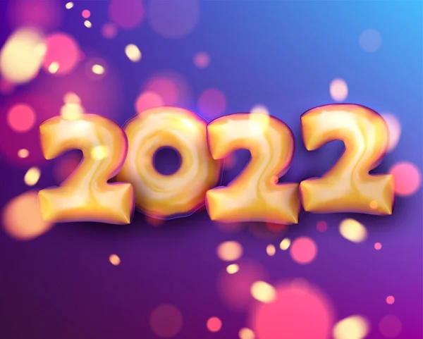 Golden 2022 Balloons Violet Bokeh Glowing Background Vector Festive Illustration — Stock Vector