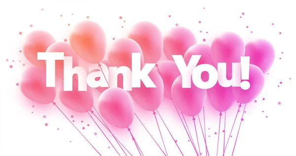 Ένα Μάτσο Ροζ Μπαλόνια Αστεράκια Κομφετί Υπογράψτε Ευχαριστώ Εικονογράφηση Διανύσματος — Διανυσματικό Αρχείο