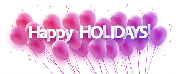 Stelletje Roze Violette Gradiënt Ballonnen Met Sterren Confetti Fijne Feestdagen — Stockvector