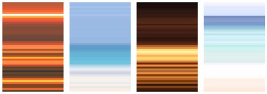 Bir dizi doğal renkli tasarım geçmişi. Yaz, deniz kenarı, gün batımı, tatil. Vektör illüstrasyonu.