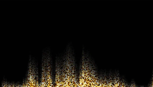 Abstracto Patrón Ondas Medio Tono Dorado Sobre Fondo Negro Ilustración — Vector de stock