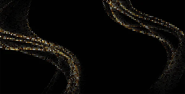 Абстрактний Золотий Напівтоновий Візерунок Хвиль Чорному Тлі Вигнуті Лінії Векторні — стоковий вектор