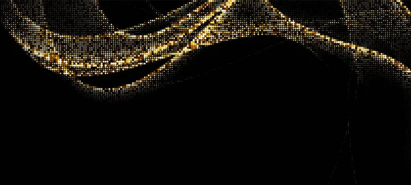 黒地に金の半波模様を描く 曲線だ ベクターイラスト — ストックベクタ