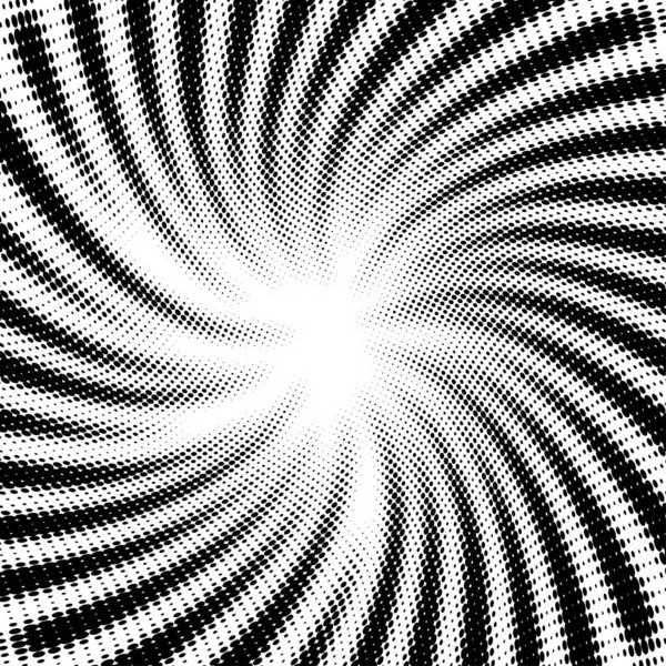 Black Dotted Halftone Spiral Rays Background Vector Pop Art Illustration — Stock Vector