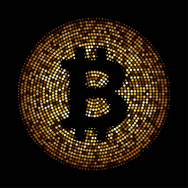 Golden Halftone Crypto Bitcoin Teken Vectorillustratie — Stockvector