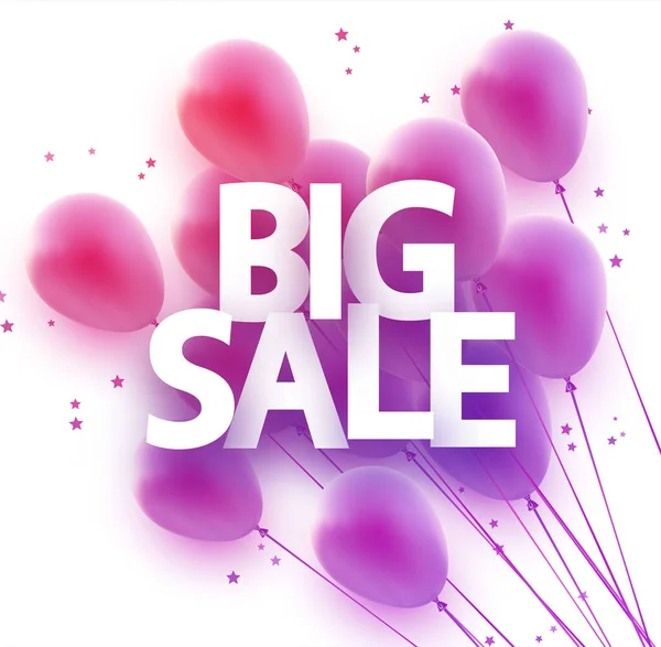 Pink Balloons Big Sale Sign Stars Confetti Flyers Advertising Posters — 图库矢量图片