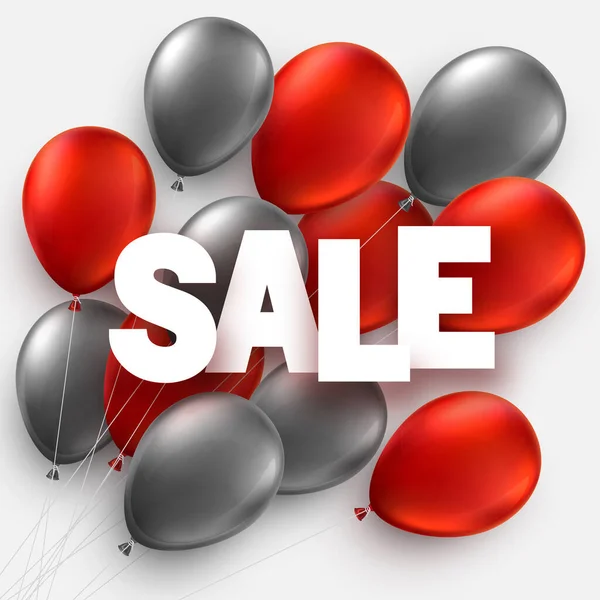 Bunch Red Grey Balloons White Sale Sign Vector Illustration — Stock Vector