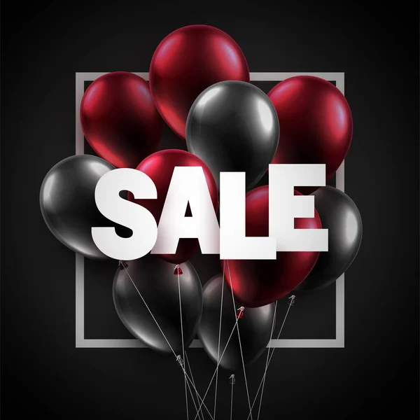 Black Red Balloons White Sale Sign Square Frame Vector Illustration — Stock Vector