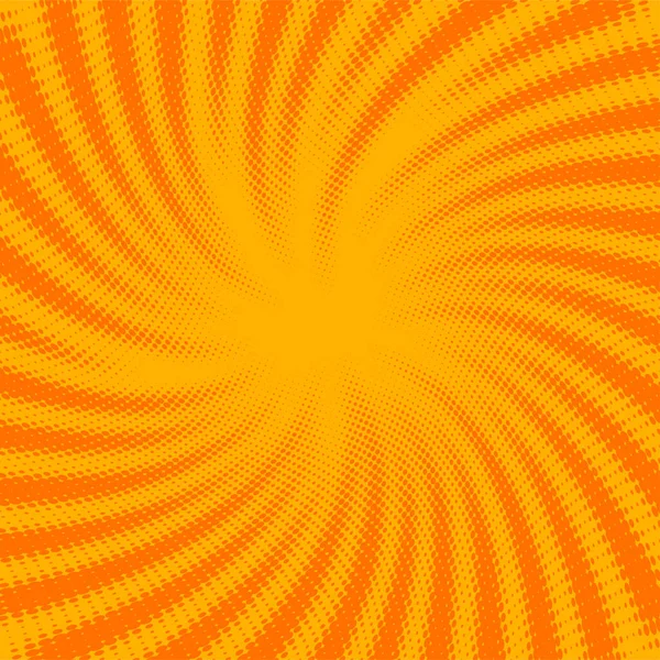 Gul Och Orange Prickig Halvone Spiral Solstrålar Bakgrund Vektor Pop — Stock vektor