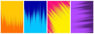 Soyut yarım ton rengarenk arkaplan seti. Vektör pop sanat illüstrasyonu.