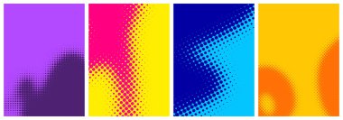 Soyut yarım ton rengarenk arkaplan seti. Vektör pop sanat illüstrasyonu.