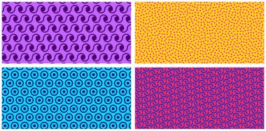 Yatay farklı renkli desenler dizisi. Tasarım geçmişi. Vektör illüstrasyonu.