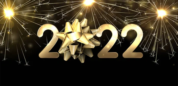 Arany 2022 Jel Fekete Háttér Csillogó Tűzijáték Vektoros Nyaralás Illusztráció — Stock Vector