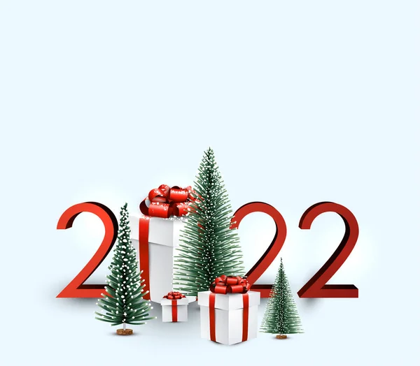 2022 Fondo Navideño Con Abetos Nieve Cajas Regalo Blancas Con — Archivo Imágenes Vectoriales