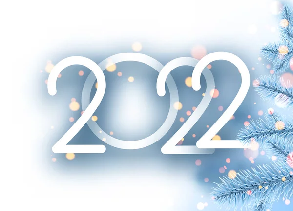 2022 Kerst Blauwe Sparren Takken Met Bokeh Lichten Vector Feestelijke — Stockvector
