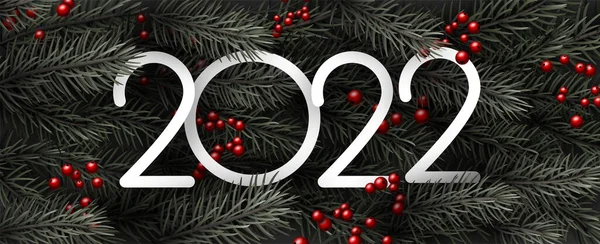 2022 Signe Sur Les Branches Sapin Avec Fond Baies Illustration — Image vectorielle