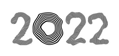 Siyah-beyaz çizgili hipnotik 2022 işareti. Vektör illüstrasyonu.