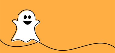 Tek bir çizgiyle çizilmiş ürkütücü bir hayalet. Cadılar Bayramı vektör illüstrasyonu.