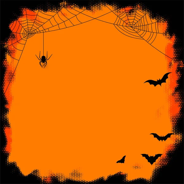 Meia Moldura Halloween Preto Laranja Tom Com Aranha Morcegos Ilustração — Vetor de Stock