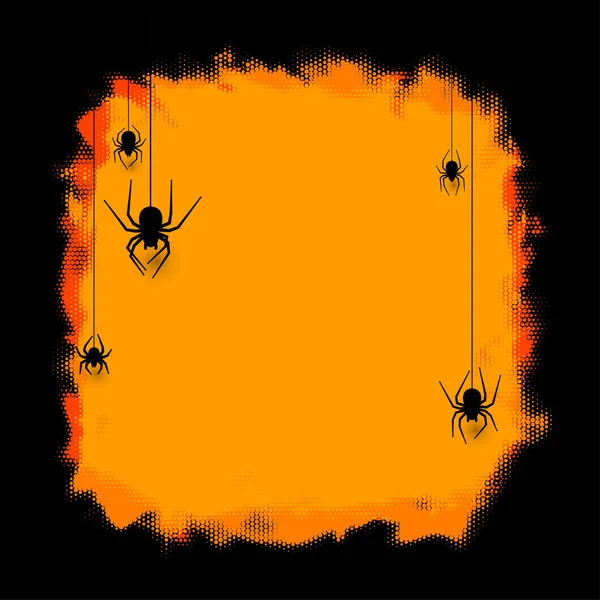 Halloween Félhangszín Keret Lógó Pókokkal Helyet Szövegnek Vektoros Nyaralás Illusztráció — Stock Vector