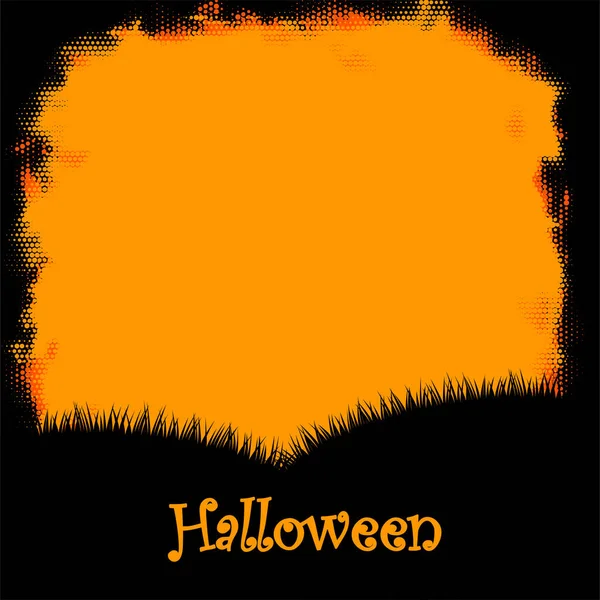 Abstract Orange Halftone Background Black Square Frame Halloween Sign Vector — Stock Vector