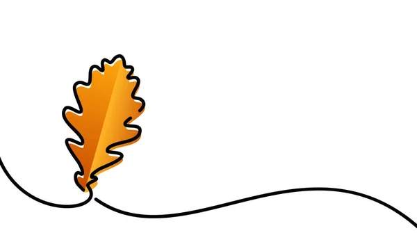 Liść Dębu Pomarańczowego Narysowany Pojedynczą Linią Ilustracja Wektora — Wektor stockowy