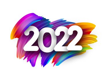 2022 rengarenk fırça darbelerinin üzerine imza. Mavi, mor, sarı renkler. Vektör tatil illüstrasyonu.