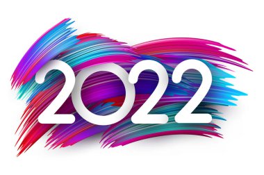 2022 mavi ve mor fırça darbelerinin üzerine işaret. Vektör tatil illüstrasyonu