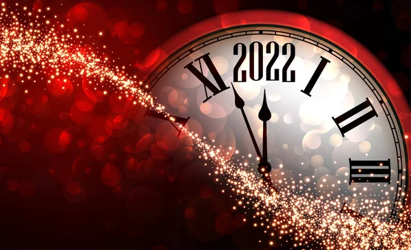 Μισό Κρυμμένο Κόκκινο Ρολόι Δείχνει 2022 Αστρικό Μονοπάτι Θολό Φόντο — Διανυσματικό Αρχείο