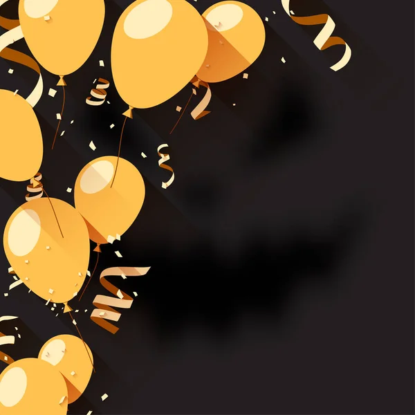 Globos Amarillos Confeti Serpentina Espeluznante Cara Halloween Fondo Negro Ilustración — Archivo Imágenes Vectoriales