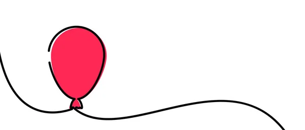 Abstraktní Spojitá Čára Kreslící Červený Vzduchový Balón Vektorová Ilustrace — Stockový vektor