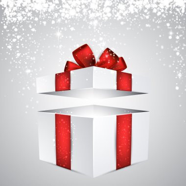 Kırmızı fiyonklu hediye kutusu.