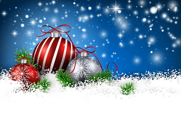 Blå vintern bakgrund med julgranskulor. — Stock vektor