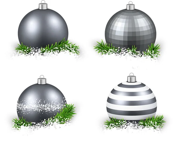 Set de bolas de Navidad de plata realistas . — Vector de stock