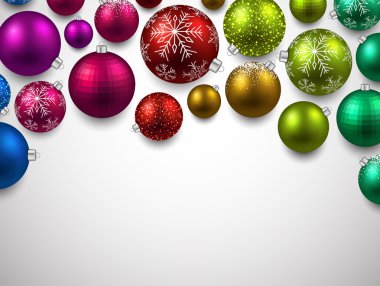 Renkli Noel topları ile hediye kartı. 