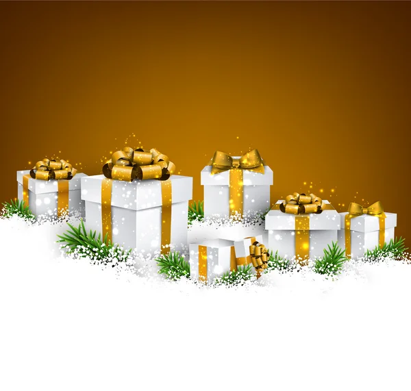 Kerstmis achtergrond met geschenkdozen. — Stockvector