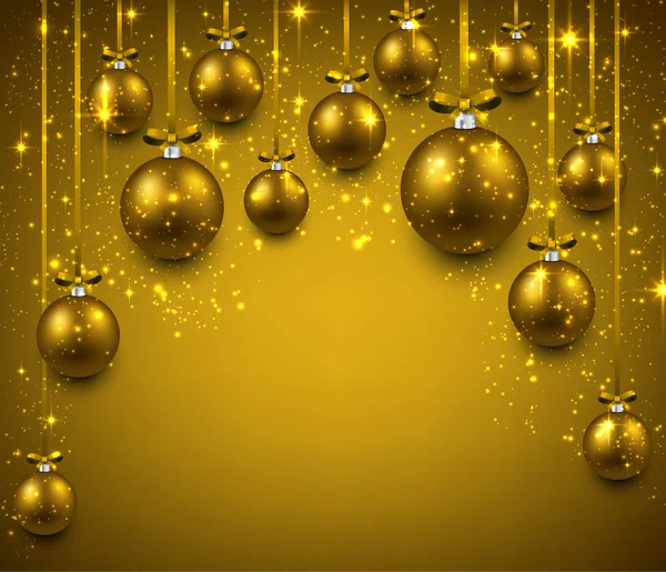 Fondo de arco con bolas de navidad doradas . — Vector de stock
