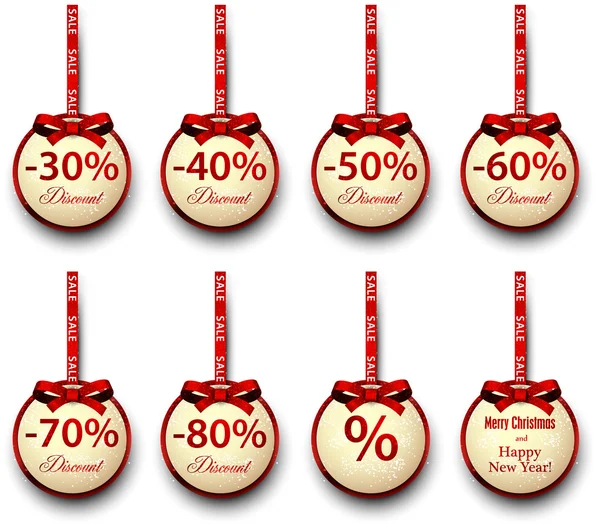 Sale labels with red gift bows. — Stock Vector