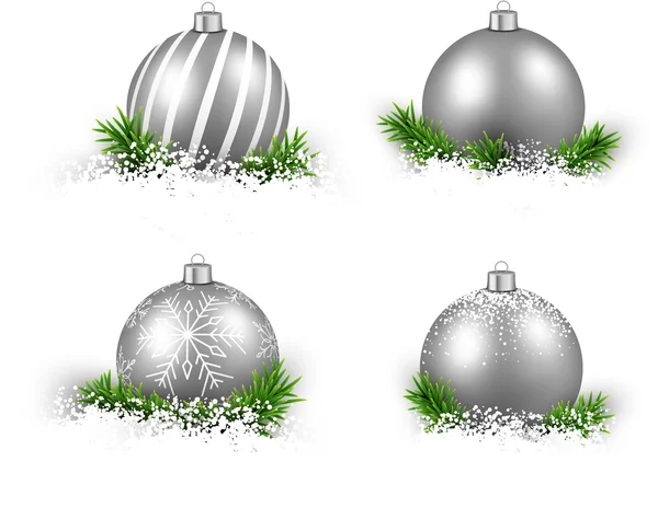 Set of realistic silver christmas balls. — Stock Vector