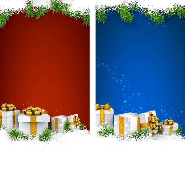 Noel şerit hediye kutuları ile afiş. — Stok Vektör