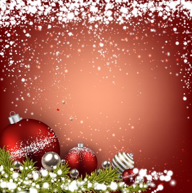 Noel topları ile kırmızı kış arka plan. 