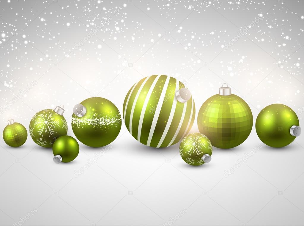 Winter background with green christmas balls.