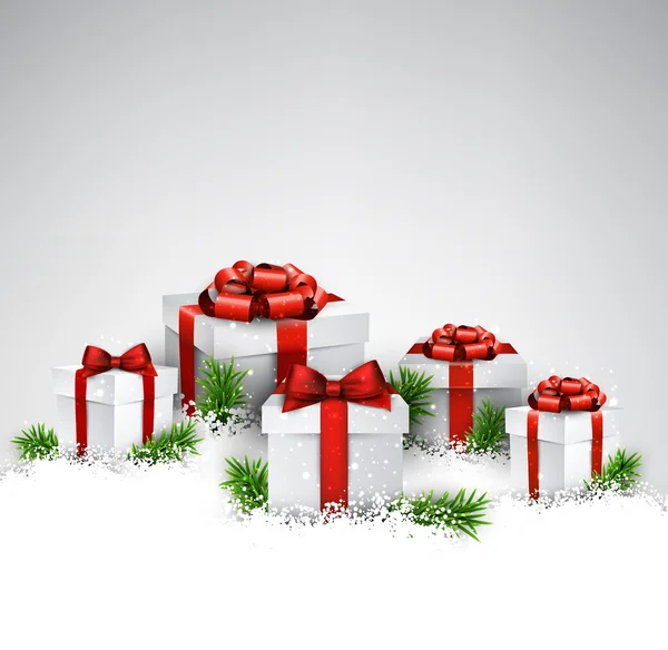 Kerstmis achtergrond met geschenkdozen. — Stockvector