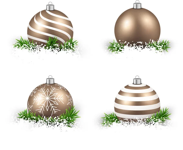 Conjunto de bolas de navidad doradas realistas . — Vector de stock