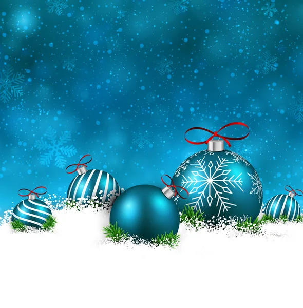 Blauer Winter Hintergrund mit Weihnachtskugeln. — Stockvektor